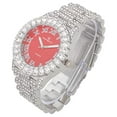 thumbnail image 2 of Mens Silver Big Rocks with Roman Numerals Fully Iced Out Colorful Dial Watch w/Bling'ed Out Cuban Shiny Silver Bracelet - ST10327 RN Cuban (Silver Bright Red), 2 of 5