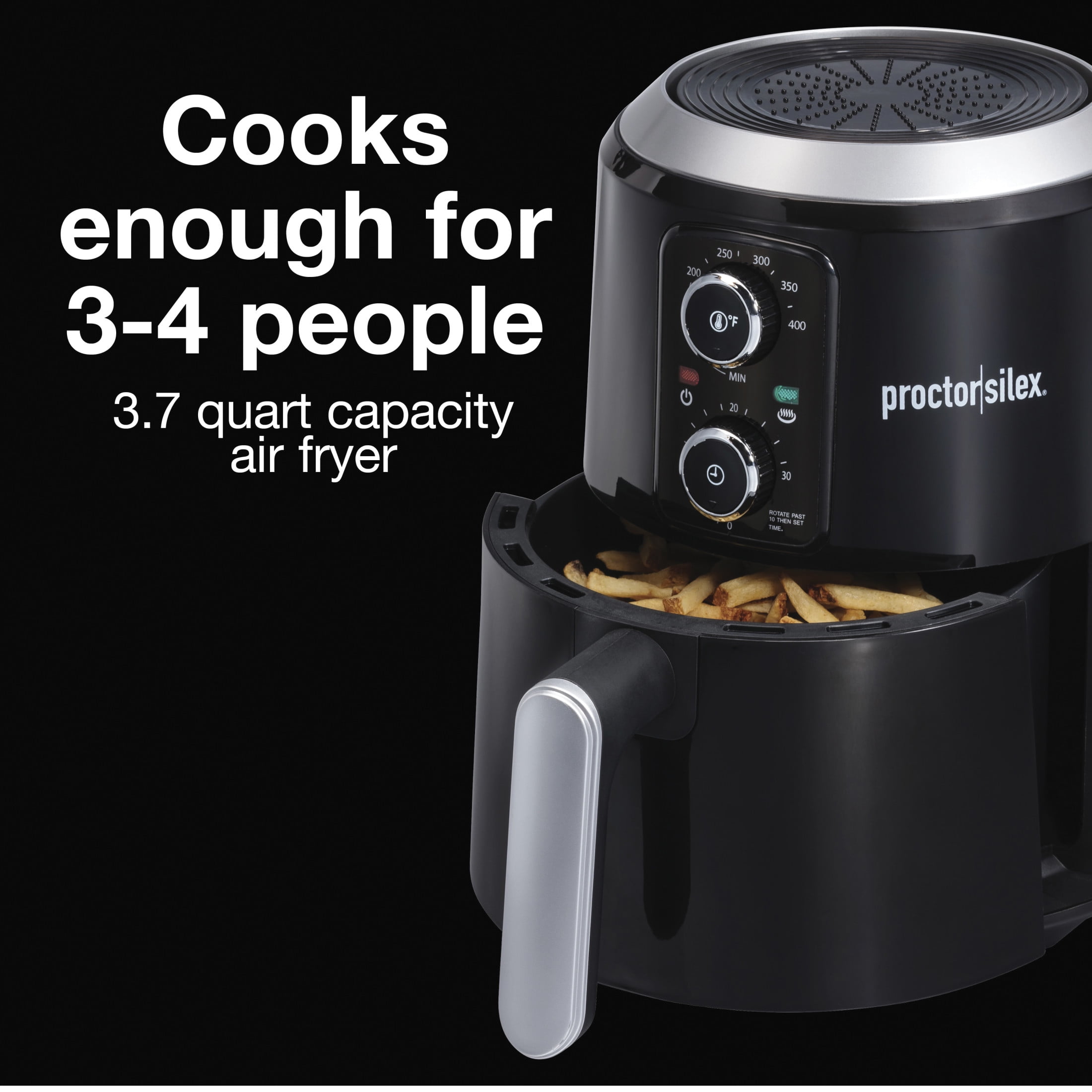 Proctor Silex 3.7 Quart Air Fryer with Timer and Nonstick Basket, Black