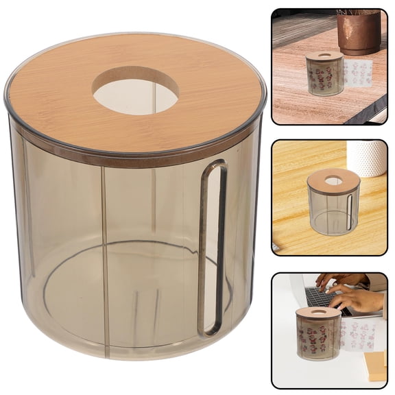 FRCOLOR Round Tissue Toilet Paper Dispenser Holder Plastic Roll Paper Box with Wood Lid