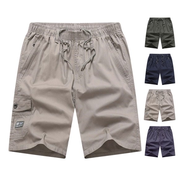 JTSRKL Mens Multi Pocket Cargo Shorts Elastic Waist Drawstring Knee Length Bermuda Shorts Summer Outdoor Casual Daily Comfort Bottoms