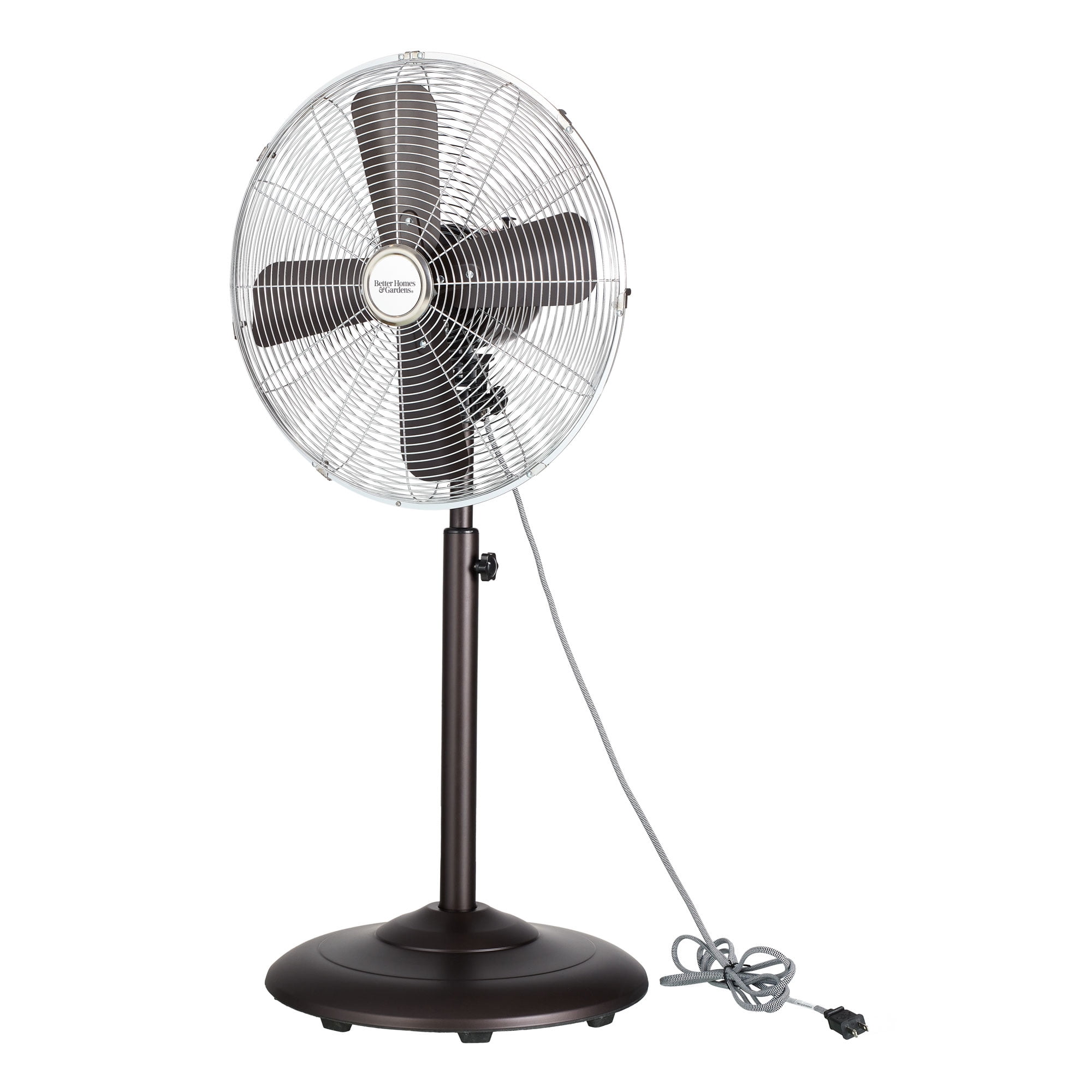 Better Homes & Gardens New 16 inch Retro 3-Speed Metal Stand Fan Oscillation, Adjustable Height, Oil Rubbed Bronze