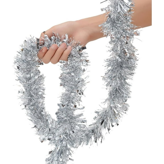6 Pack Christmas Tinsel Ribbon,70.8Inch Metalic Twist Tinsel Garland,Hanging for Christmas Tree,Fireplaces,Door, New Year Birthday Party (Silver)