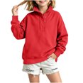 thumbnail image 2 of Mifsaly Kids Girls Sweatshirt Half Button Pullover Sweatshirts Mock Neck Long Sleeve Loose Fit Casual Fall Winter Tops Red,160, 2 of 9