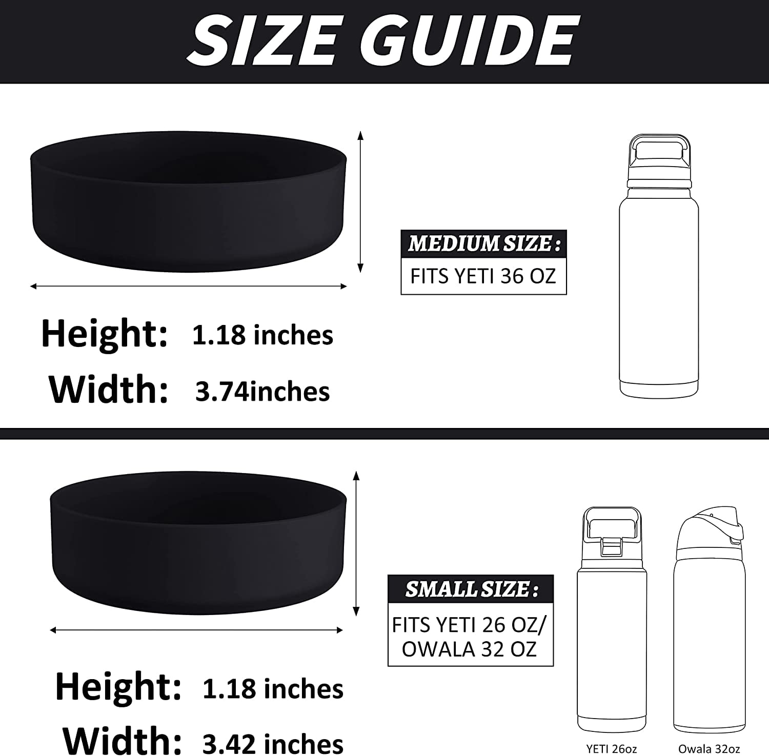  Silicone Boot Sleeve Protector for 20oz, 26oz, 30oz Yeti  Rambler Tumbler Cups and 32oz Hydro Flask Tumbler (Black) : Sports &  Outdoors