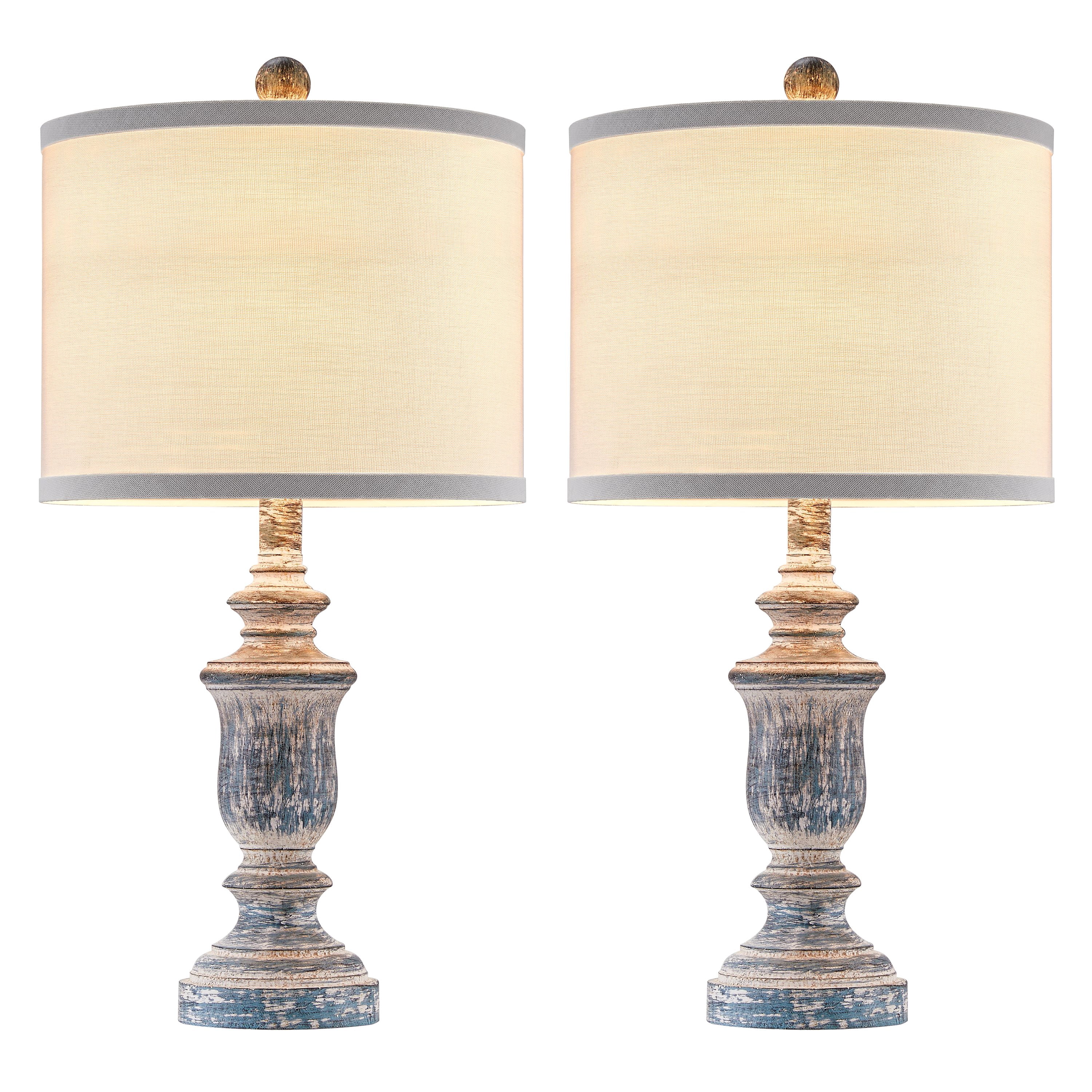 Kawoti  22" Rustic Table Lamp Set with Fabric Shade(Set of 2) - W11" * H 22"