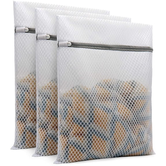 3Pcs Durable Honeycomb Mesh Laundry Bags for Delicates 12 x 16 Inches (3 Medium)