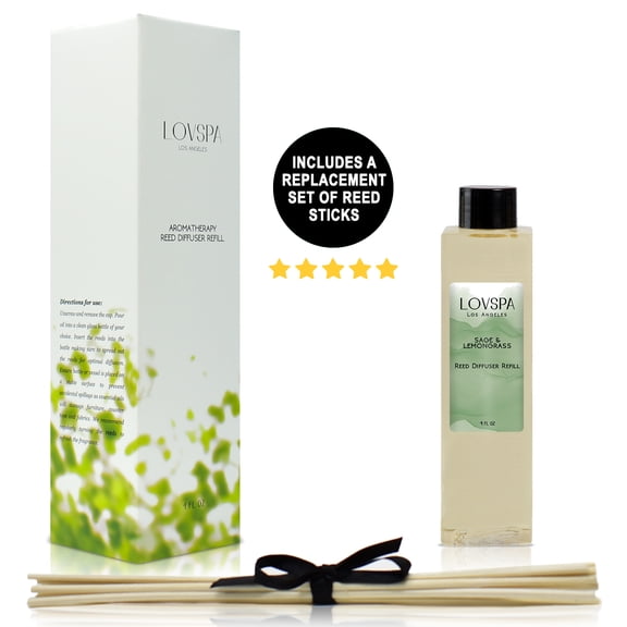 LOVSPA Sage & Lemongrass Reed Diffuser Refill Oil with Replacement Reed Sticks