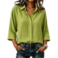 thumbnail image 2 of Nestiefly Cotton Linen Tops for Women Gauze 3/4 Sleeve V Neck Oversized Button Down Blouses Loose Fit Casual Summer Office Clothes 2026 Green 2XL, 2 of 4