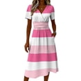 thumbnail image 5 of Minjewel Women's Striped Shift Dress with Breton V-Neck - Short Sleeve Summer Dress, Loose Flowy Beach Party Outfit, Comfy Vacation Mini Dress,Pink,S, 5 of 6