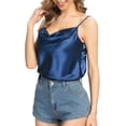 thumbnail image 3 of Anyfit Wear Women's Spaghetti Straps V Neck Satin Camisole Sleeveless Soft Tank Tops Solid Color Navy Medium, 3 of 6