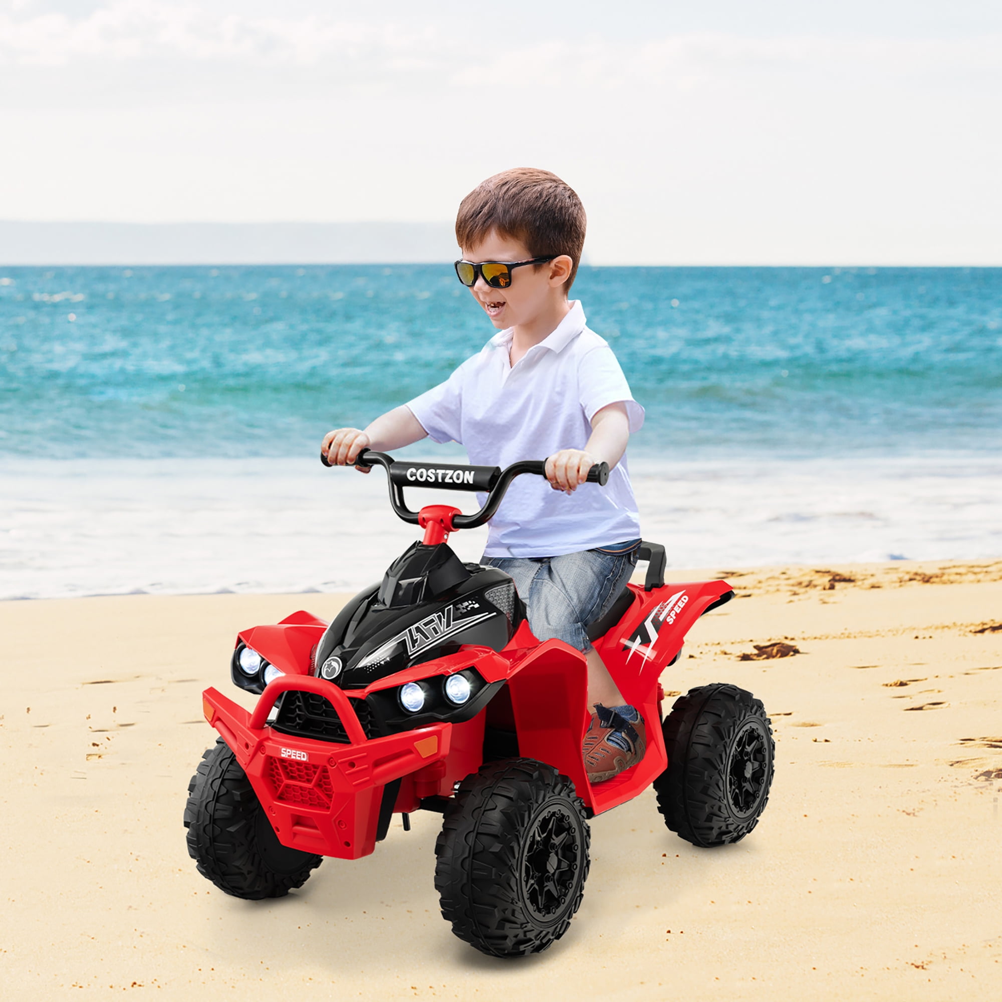 Costway 12V Battery Powered Kids Ride On ATV Electric 4-Wheeler Quad Car with  MP3 & Light Red