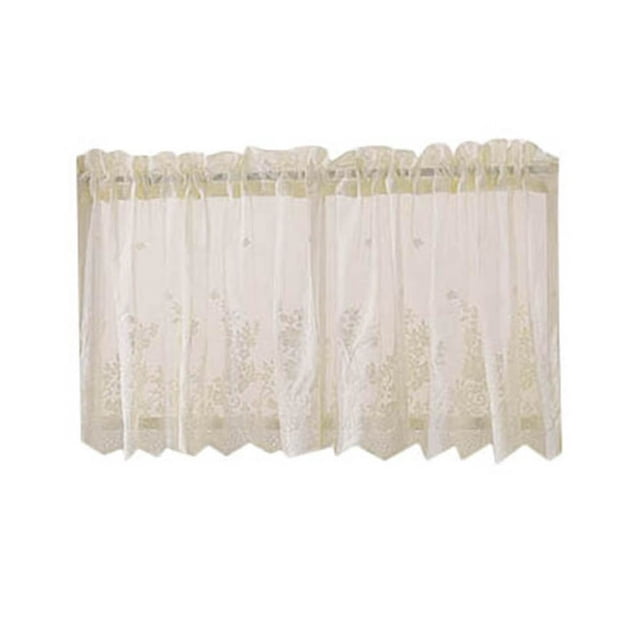 MesaSe Curtain Window Curtain Short Kitchen Valance Drape Polyester Lace Flower Pattern Balcony Curtain for Home Beige