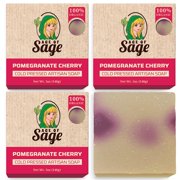 Age of Sage Natural Bar Soap for Women - Vegan Bath Soap Bars Gift Set - Handmade Cold Process Artisan Soap with Essential Oil, All Moisturizing Wash Soaps, Fragrant Pomegranate Cherry Scent 4 Pack