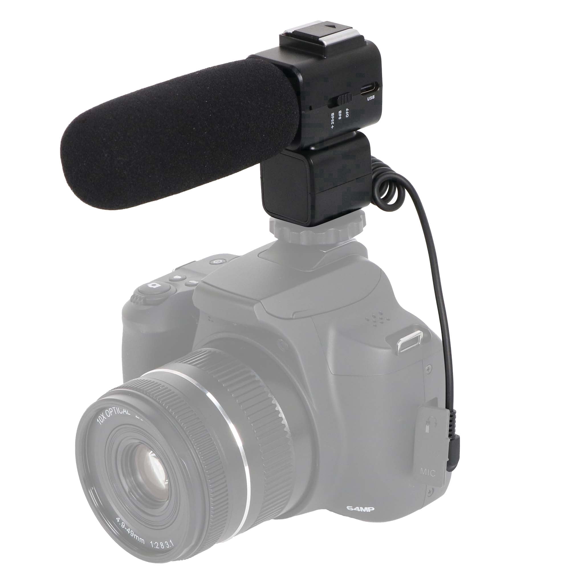 Directional Stereo Camera Microphone, 3.5mm Rechargeable +20dB Shock Mount for DSLR Vlog Video Recording Audio