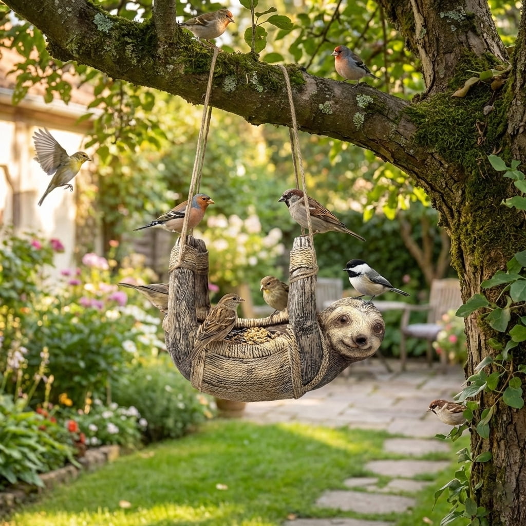 JIhuahe Sloth-Shaped Bird Feeder, Adorable Garden Decoration for Yard & Patio, Hanging Wildlife Ornament, Fun Gift for Nature & Animal Lovers