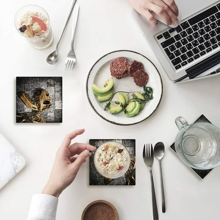 

KXMDXA Dinosaur Set of 6 Coaster for Drinks Absorbent Ceramic Stone Coasters Cup Mat with Cork Base for Home Kitchen Room Coffee Table Bar Decor