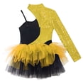 thumbnail image 1 of Sinleey Robe Justaucorps Ballet à Sequins pour Filles Manches Asymétriques Jazz Latin Moderne Salsa Rumba Samba Robe de Danse Or 6, 1 of 8
