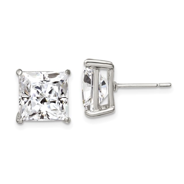 925 Sterling Silver 10mm Square Cubic Zirconia Cz Basket Set Stud Earrings