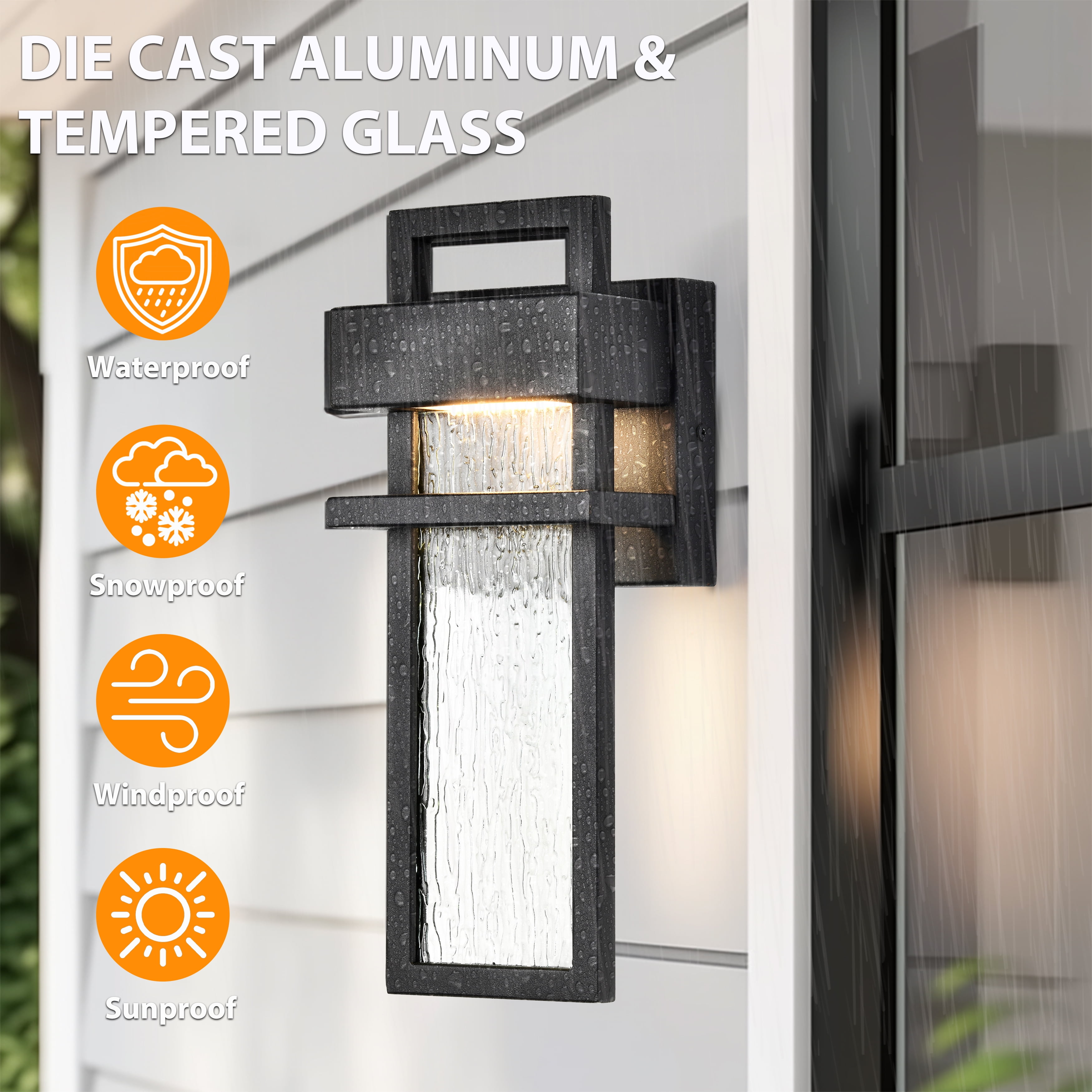 LED Outdoor Wall Light Fixtures with Bubble Glass, 12W, 3000K, 1430Lumens, for Garage Front door Patio
