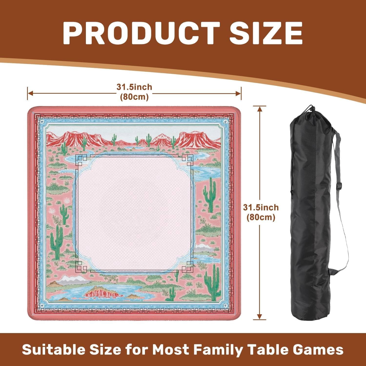 Mahjong Mat 31.5" x 31.5" Southwestern Desert Landscape Cactus Red Rock Mountains Decorative Non-Slip Noise Reduction Mahjong Tiles Table Cover for Dominoes Poker Card Board and Tile Games