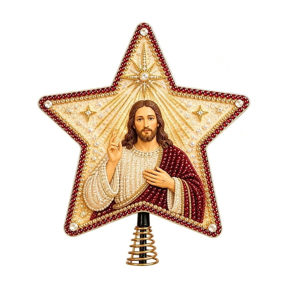 Christian Pearl Diamond Art Christmas Tree Topper Kit, DIY Faith Nativity Holiday Craft Decoration, 3D Sparkling Pearl Star Decoration with Diamond Dots Beads, Handmade Holiday Tree Topper Gift