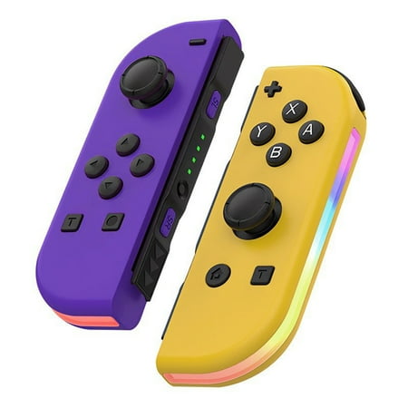 Switch Wireless Controllers with LED Light Replacement Wireless Gamepad Joy-con Dual Vibration (Purple&Yellow)