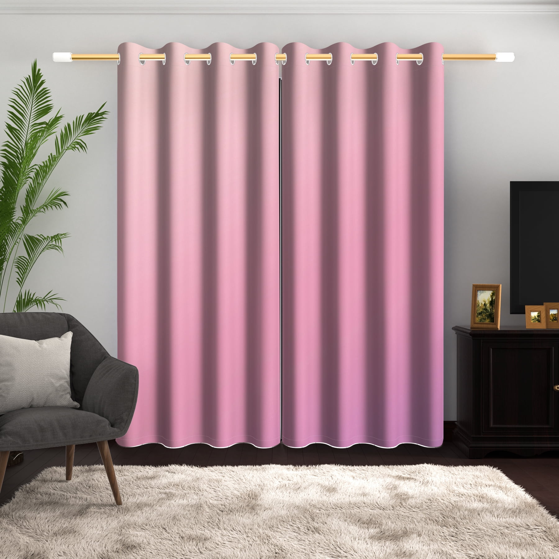 Lfeey Pink Gradient Curtains for Girl Room Grommet Curtains, 52x63 Inches, 2 Panels