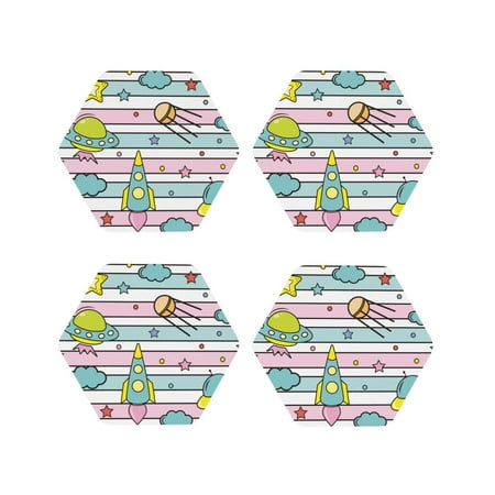 

Pofeuu Space Doodle Print Coasters for Drinks 4Pack PU Leather Coasters Bar Drink Coasters for Tabletop Protection Furniture from Damage-Hexagon