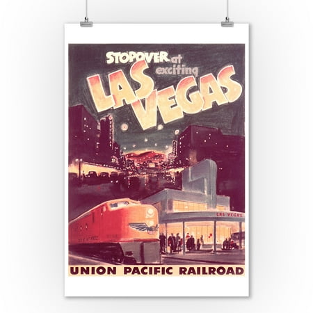 Las Vegas Stained Glass - Union Pacific Railroad - Stop Over at Exciting Las Vegas Vintage Poster USA (9x12 Art Print, Wall Decor Travel Poster)