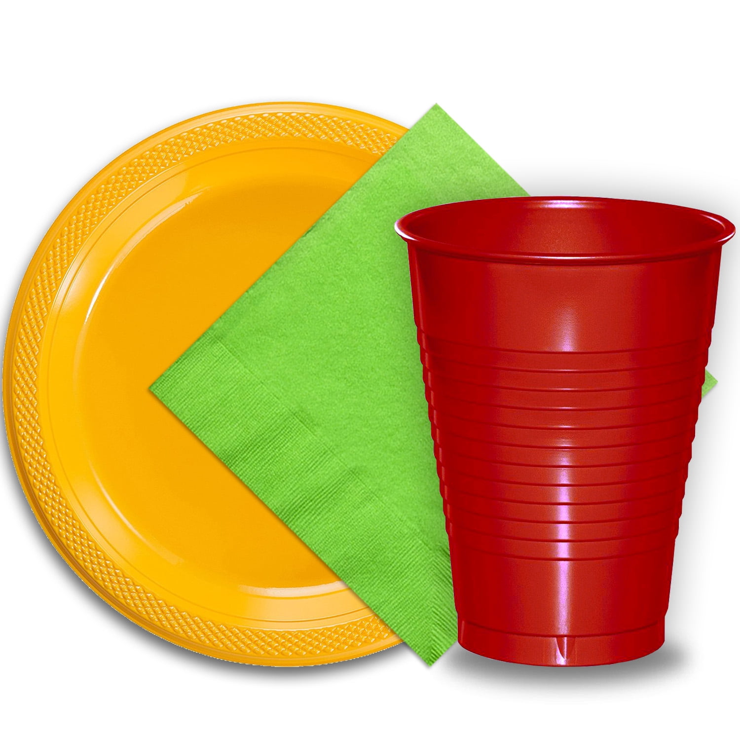 50 Yellow Plastic Plates 9 50 Red Plastic Cups 12 Oz And