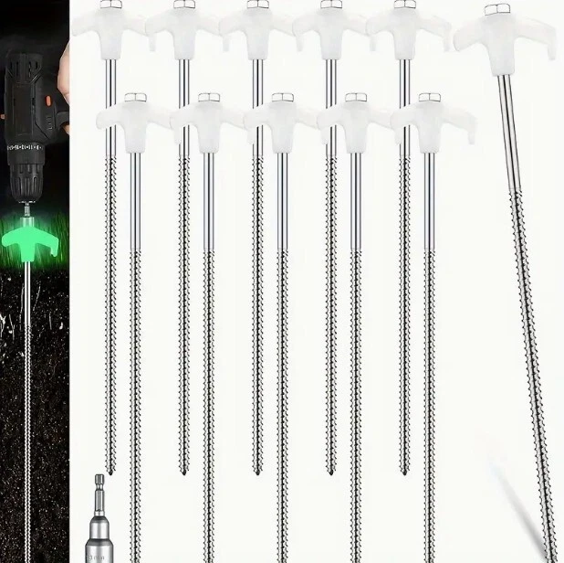 FINE MAKER 10xScrew in Tent Stakes, Modern Luminous Tent Stake Metal Anchor Screws