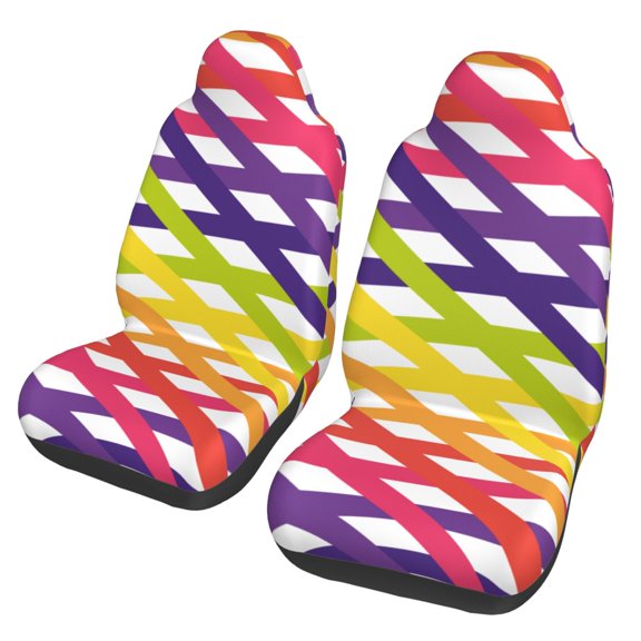 TEQUAN Front Seat Covers, Colorful Stripes Lines Pattern 2 Piece Car Seat Cover Fit Most Car SUV Truck Van