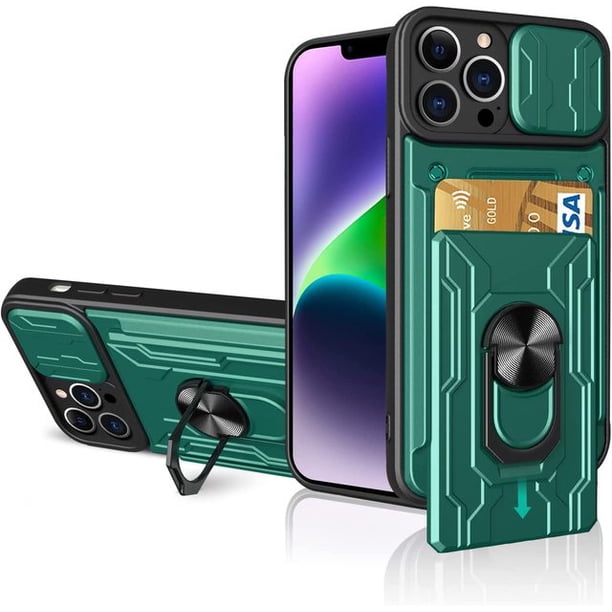 Funda para iPhone 14 Pro Max 13 12 Pro Max XR X 8 7 Plus SE, soporte deslizante, anillo, cámara, grado militar, ranura para tarjeta, cubierta Fivean unisex