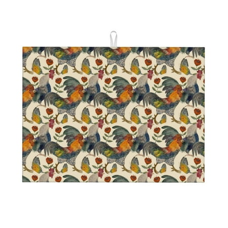 

Zeuib Multi-Colored Roosters Dish Drainer Kitchen Counter Kitchen Drying Mat Heat Resistant Drainer Mats Easy to Clean Dish Rack Pad