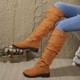 thumbnail image 3 of Rokment Slouchy Boots for Women Knee High Wide Calf Fashion Buckles Suede Chunky Block Low Heel Casual over The Knee Long Tall Dress Boots Ladies Orange Size 6.5, 3 of 7