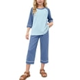 thumbnail image 2 of JOANKDMI Two Piece Pj Sets Big Girls Comfy Short Sleeve Sleepwear Soft Lounge Sets Outfits Casual Summer Loungewear with Capri Pants Elastic Waist Sleep Clothes for Kids Teens, 2 of 9