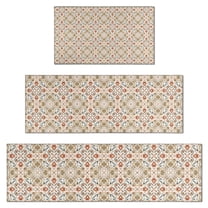 Beige Geometric Pattern Kitchen Rugs Sets Of 3,Kitchen Runner Rugs Non Skid Washable,Decorative Kitchen Floor Mats for Kitchen,Sink,Laundry,17"x30"  17"x47"   17"x59"
