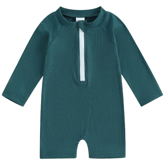 Zshosam Baby Girl Swimsuit Infant Baby Girl Swimsuit Long Sleeve Rash Guard One Piece Swimwear with Hat Ruffle Bathing Suit with Zipper Size 2T 3T,(Green 2-3 Years)