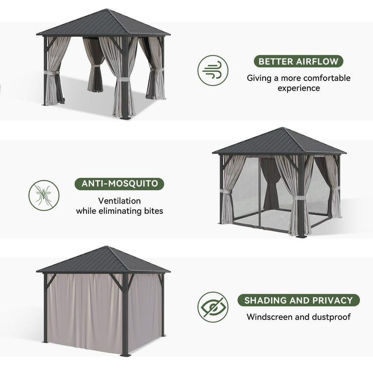 Aoxun Hardtop Gazebo, 10x10 ft. Steel Roof, Outdoor Aluminum