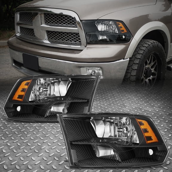 NUVISION for 09-12 Dodge Ram 1500 2500 3500 Carbon Fiber Style Headlight Headlamps Black