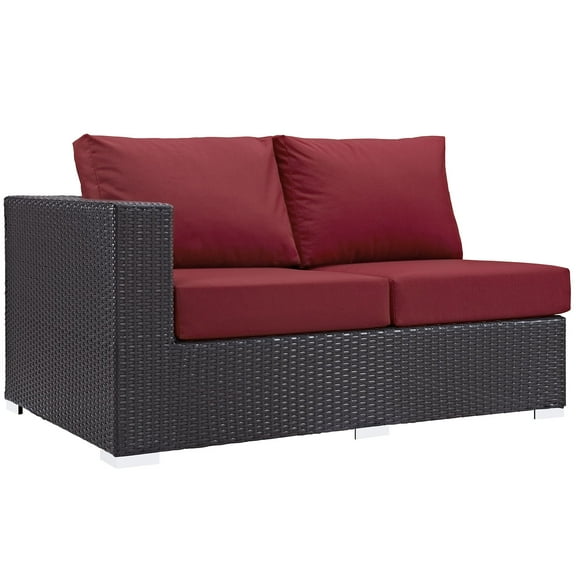 Modway Convene Patio Left Arm Loveseat in Espresso and Red