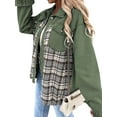 thumbnail image 4 of HUBERY Women Lapel Collar Plaid Spliced Long Sleeve Snap Button Pocket Jacket, 4 of 5