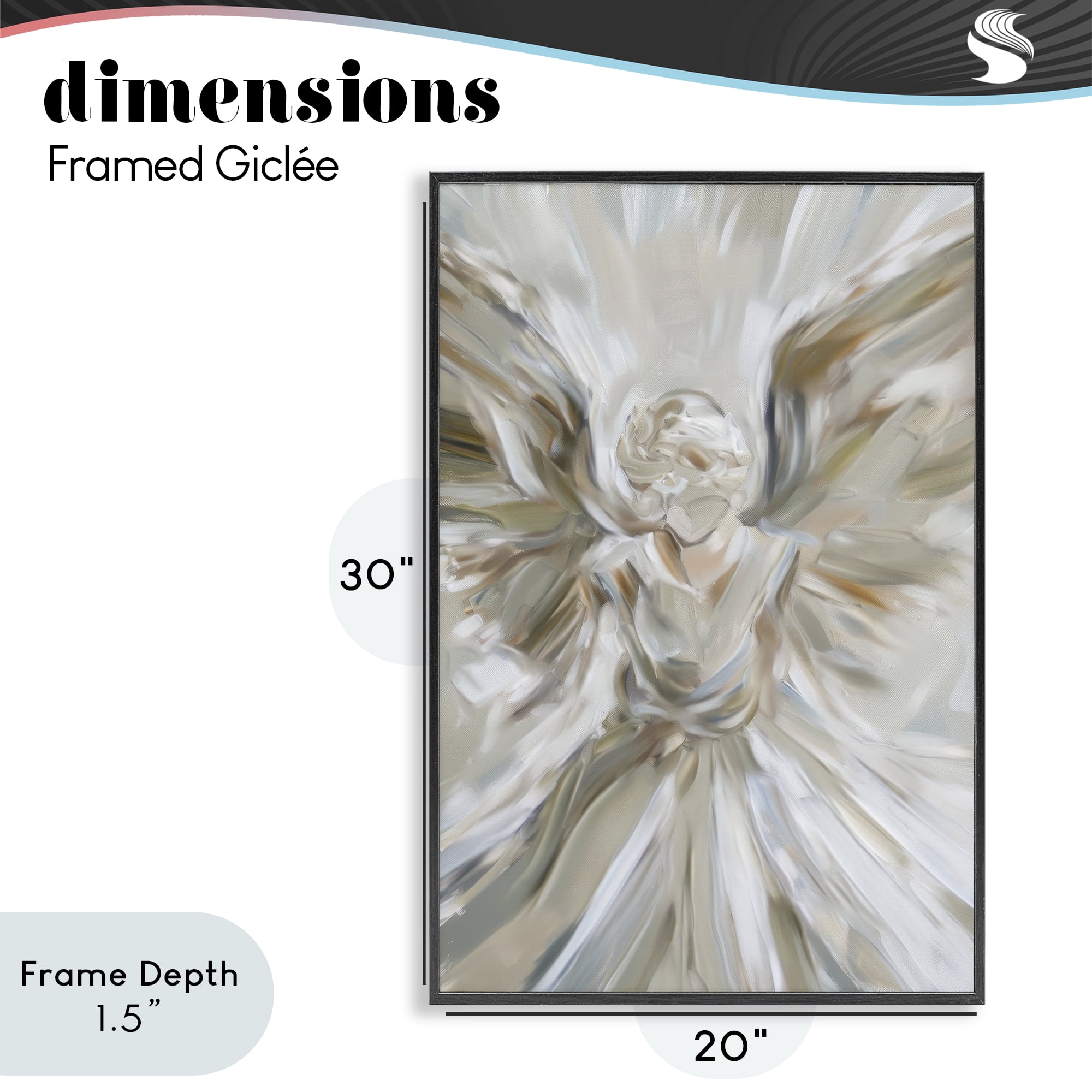 Stupell Industries Serene Angel with Flowing Wings Black Framed Giclee Art, design by Petal Prints Design