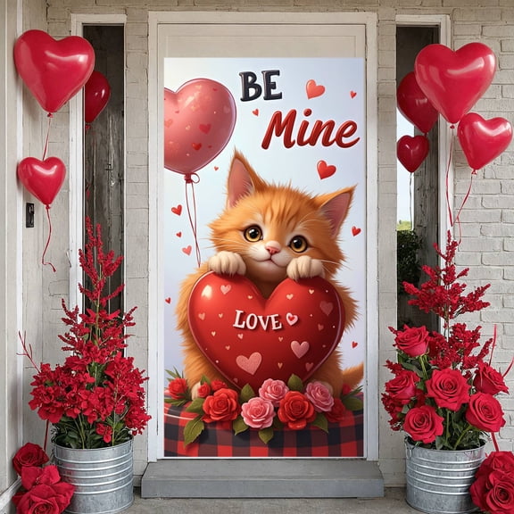 Theme Valentine's Banner Red Heart Love Display Pink Rose Glitter Decor Heart Backdrop for Valentine's Day Romantic Date Love Party