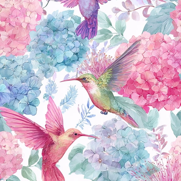 Chinoiserie Peel and Stick Wallpaper Whimsical Hummingbirds Pastel Hydrangeas Floral Wall Mural 17.7in x 9.8ft Self Adhesive Removable Wall Paper Floral Contact Paper for Bedroom Cabinet Locker