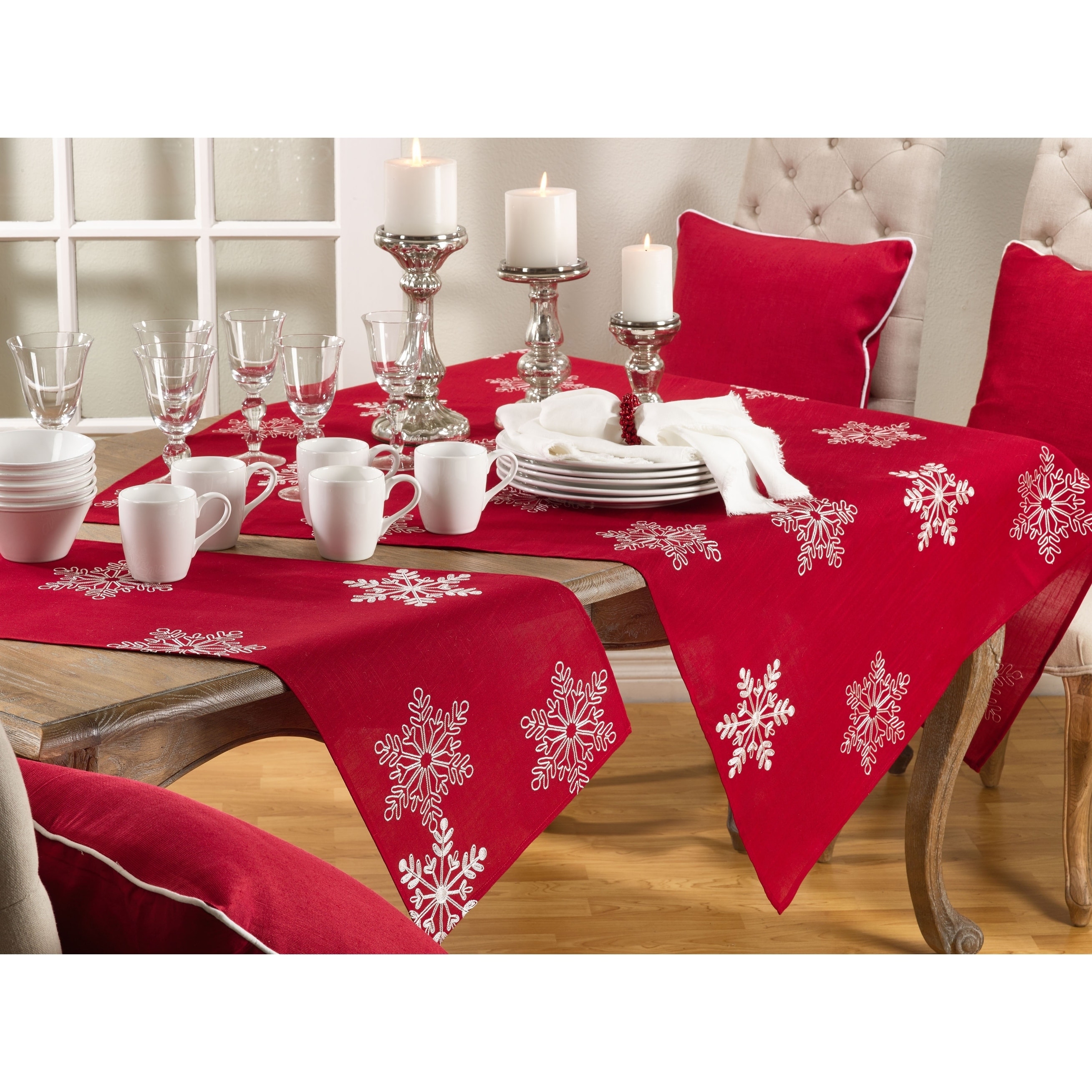 爆買い！ SARO LIFESTYLE Motif Red, Lifestyle Collection Dining Modern  Embroidered Runner Design Cutwork, With Table Christmas Runner， 16" Saro 