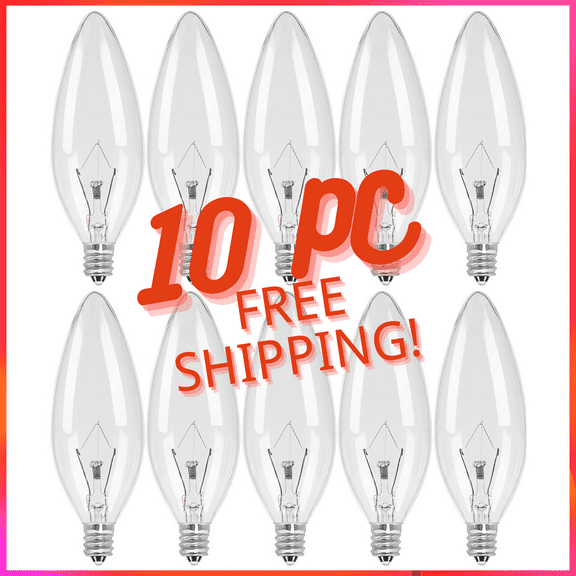 [10 PC] B10 E12 Base Light Bulbs Clear Candelabra 120V Decor Chandelier 40W