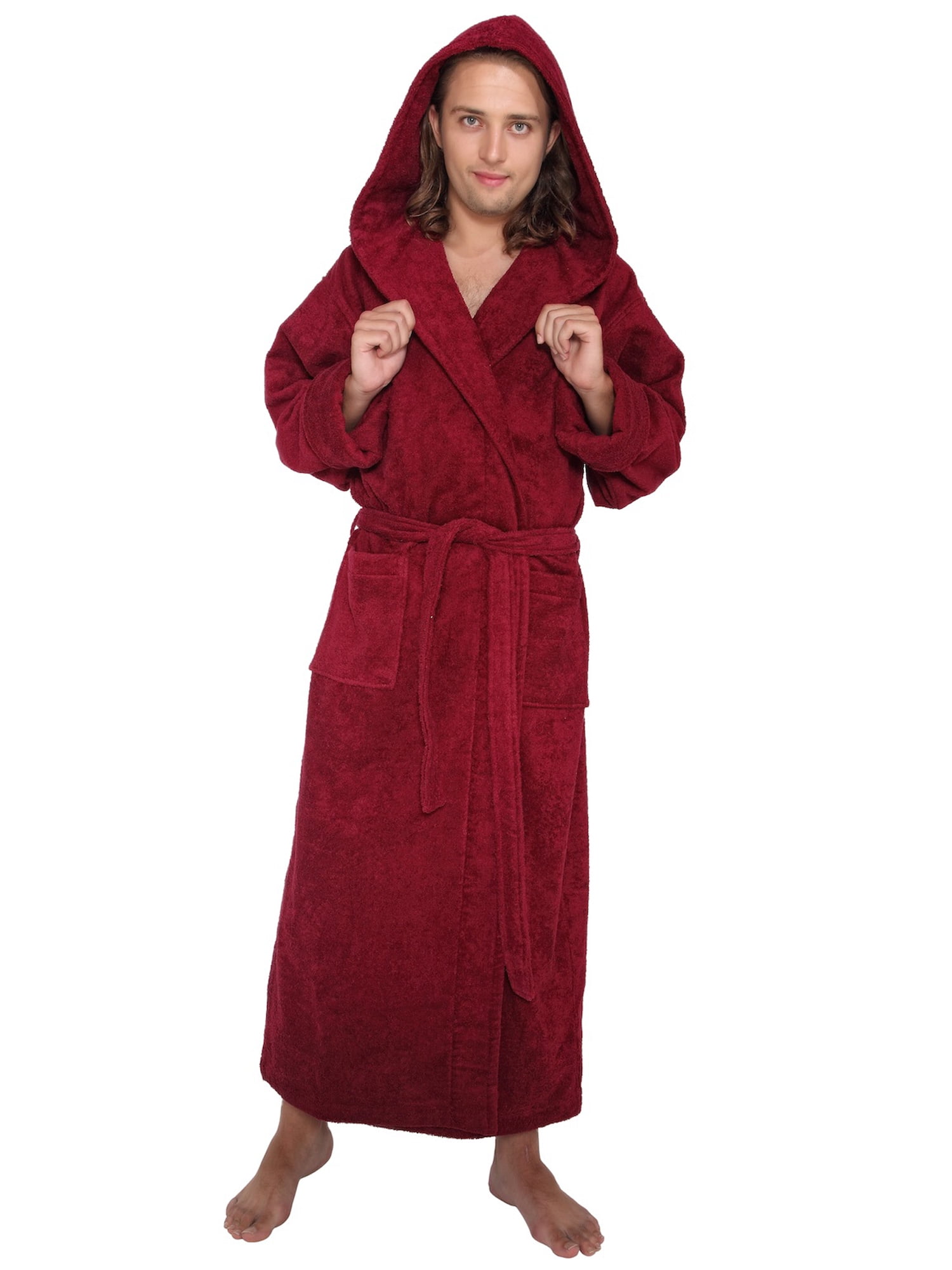 Men's Thick Full Ankle Length Hooded Turkish Cotton Bathrobe