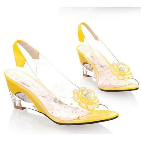

Glue Flower Fish Mouth Sandals For Women Open Toe Thick Soled Shoes Suitable For Casual School Shopping Date Party Yellow 39