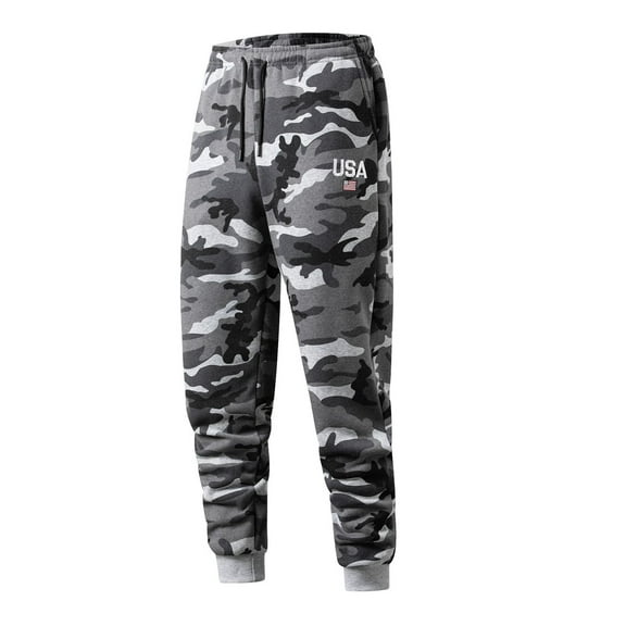 Domuza Mens Camouflage Sweatpants Casual Straight-Leg Drawstring Elastic Waist Joggers Fall Thermal Trendy Lightweight Sweat Pant with Pockets Gray S